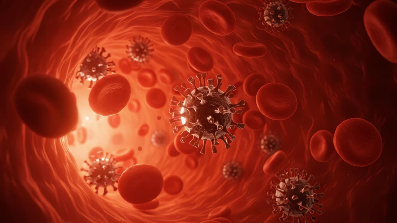 Exploring the Intricate World of Viruses Within Bloodstream: A Detailed Visualization of Viral Activity Amidst Red Blood Cells