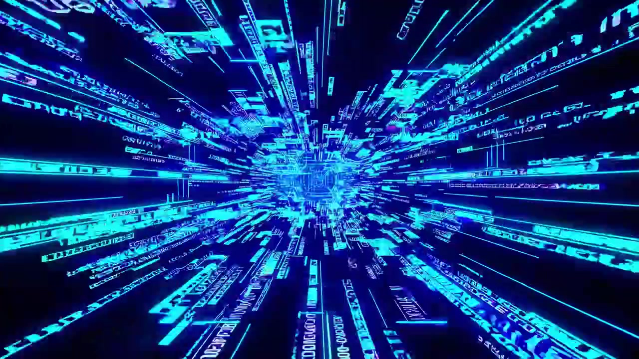 Futuristic Cyberspace Tunnel with Flowing Digital Data