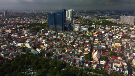 aerial view toward the ayala malls circuit, golden hour in manila, philippines