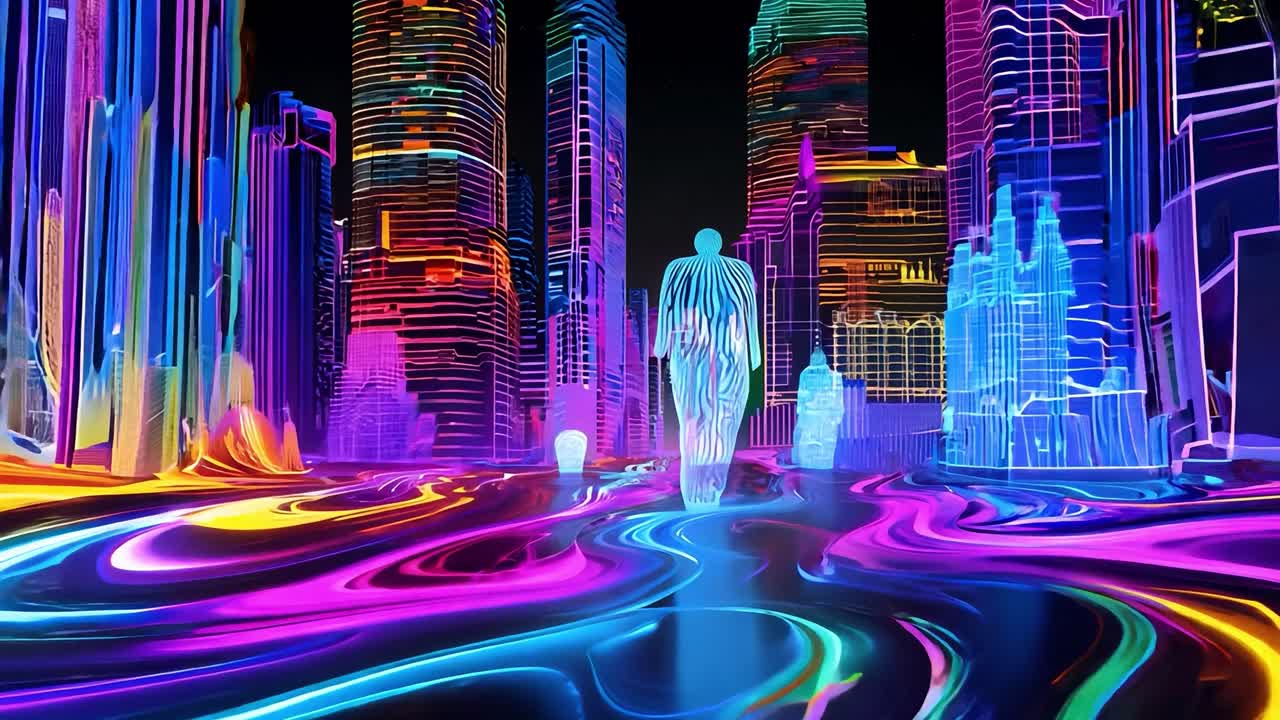 ciudad de neón - una visión cyberpunk de arte digital