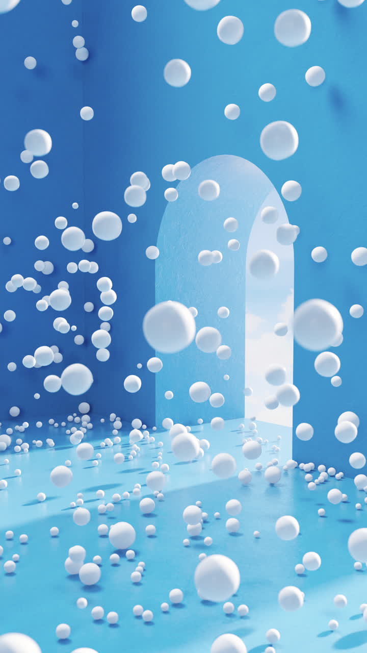 파란 방에서 뛰는 공 3d 렌더링