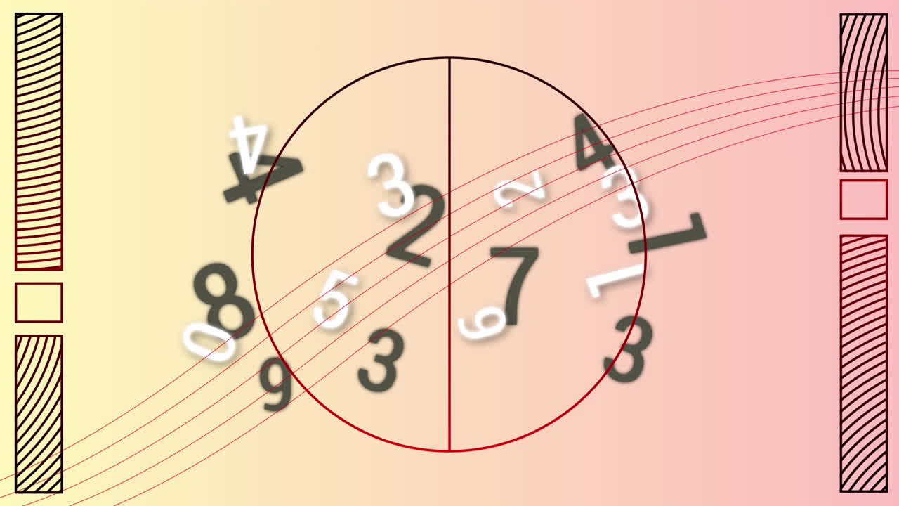 분홍색 배경에 있는 선과 모양 위에 변화하는 흑백 숫자의 애니메이션
