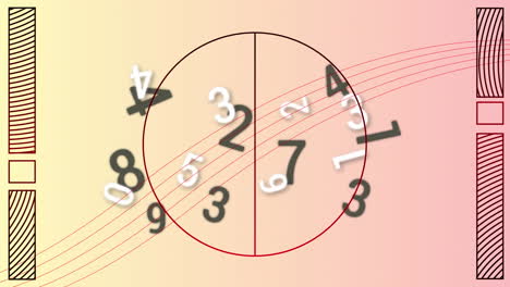 animación de números en blanco y negro cambiantes sobre líneas y formas sobre fondo rosa