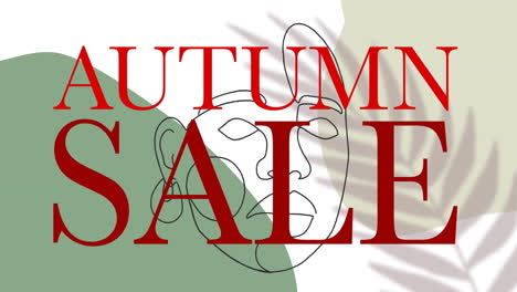 animation of autumn sale text in red letters over female face outline in background