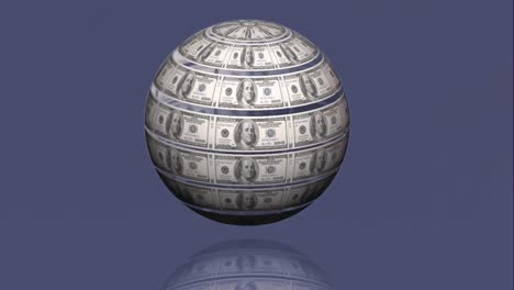 Animation-of-globe-with-dollar-bills-over-grey-background