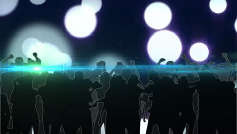 animación digital de un rastro de luz sobre la silueta de personas bailando contra puntos de luz