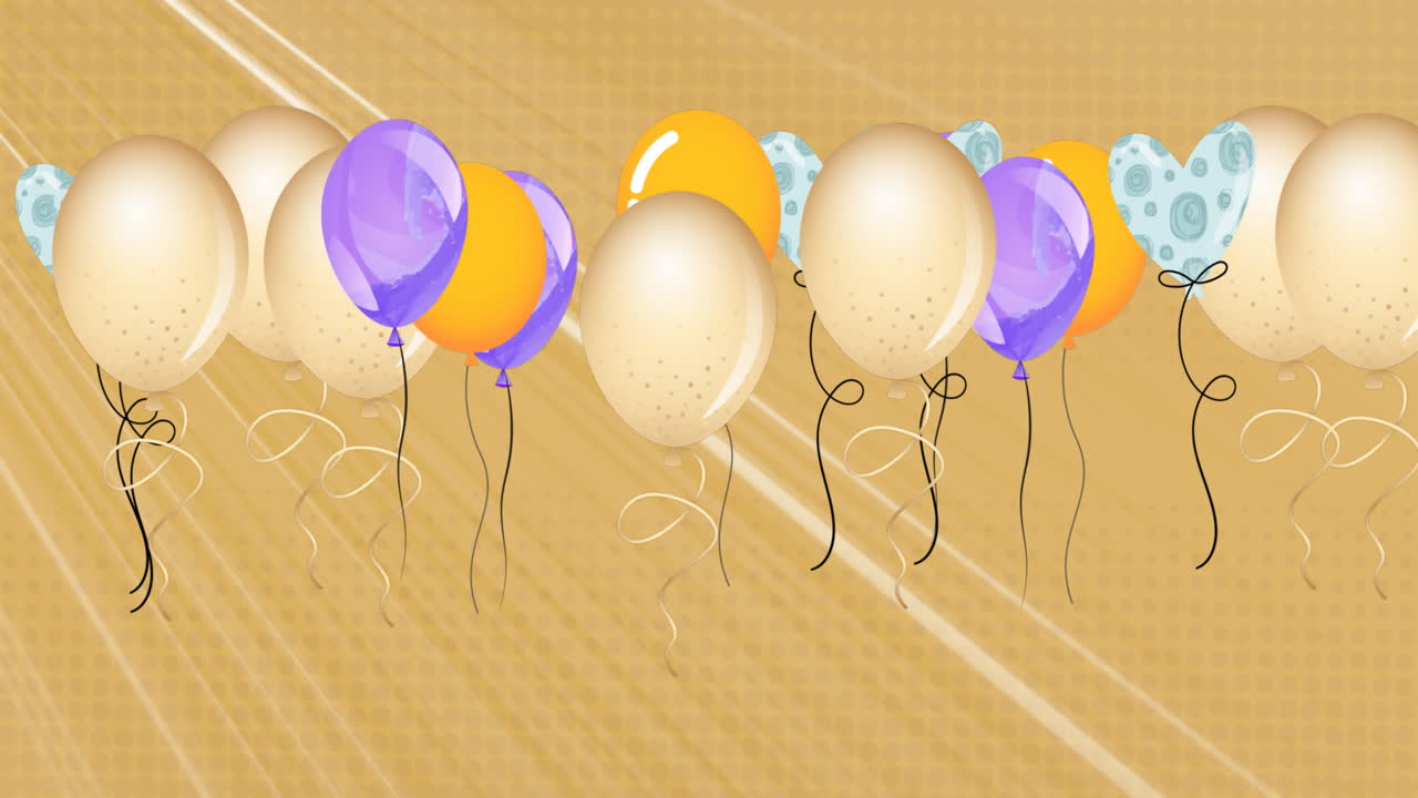 animación de globos de colores volando sobre un fondo beige