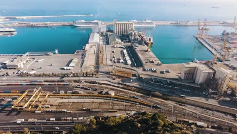 highway next to international shipping port of barcelona