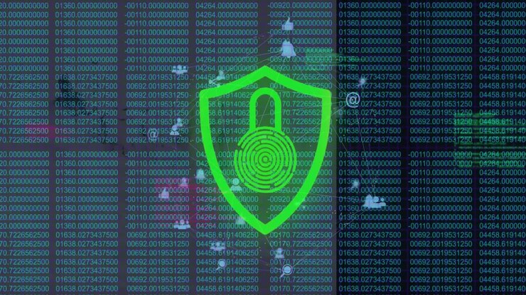 Animation of network of digital icons spinning over security padlock icon against data processing