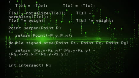 Animation of binary coding and data processing over green light