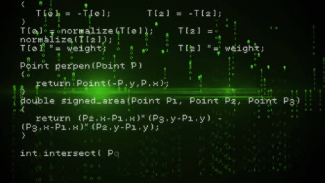 animación de codificación binaria y procesamiento de datos con luz verde