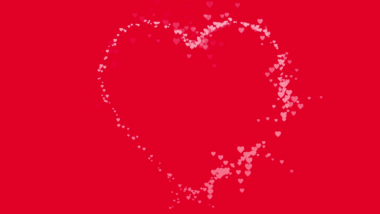 작은 분홍색 심장 의 흔적 이  ⁇ 은 배경 에 큰 심장 의 윤 ⁇  을 이루고 있다