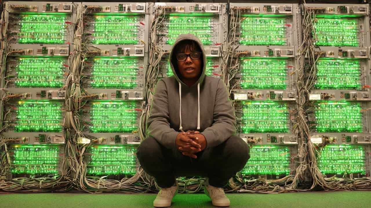 A Focused Individual Interacting with an Array of Luminous Digital Displays, Showcasing Technological Engagement and Innovation in a Contemporary Workspace