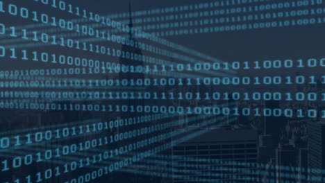 animation of binary codes moving over empire state building and cityscape