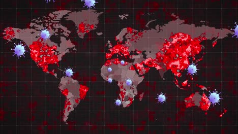 Animation-Von-Viruszellen-über-Der-Weltkarte