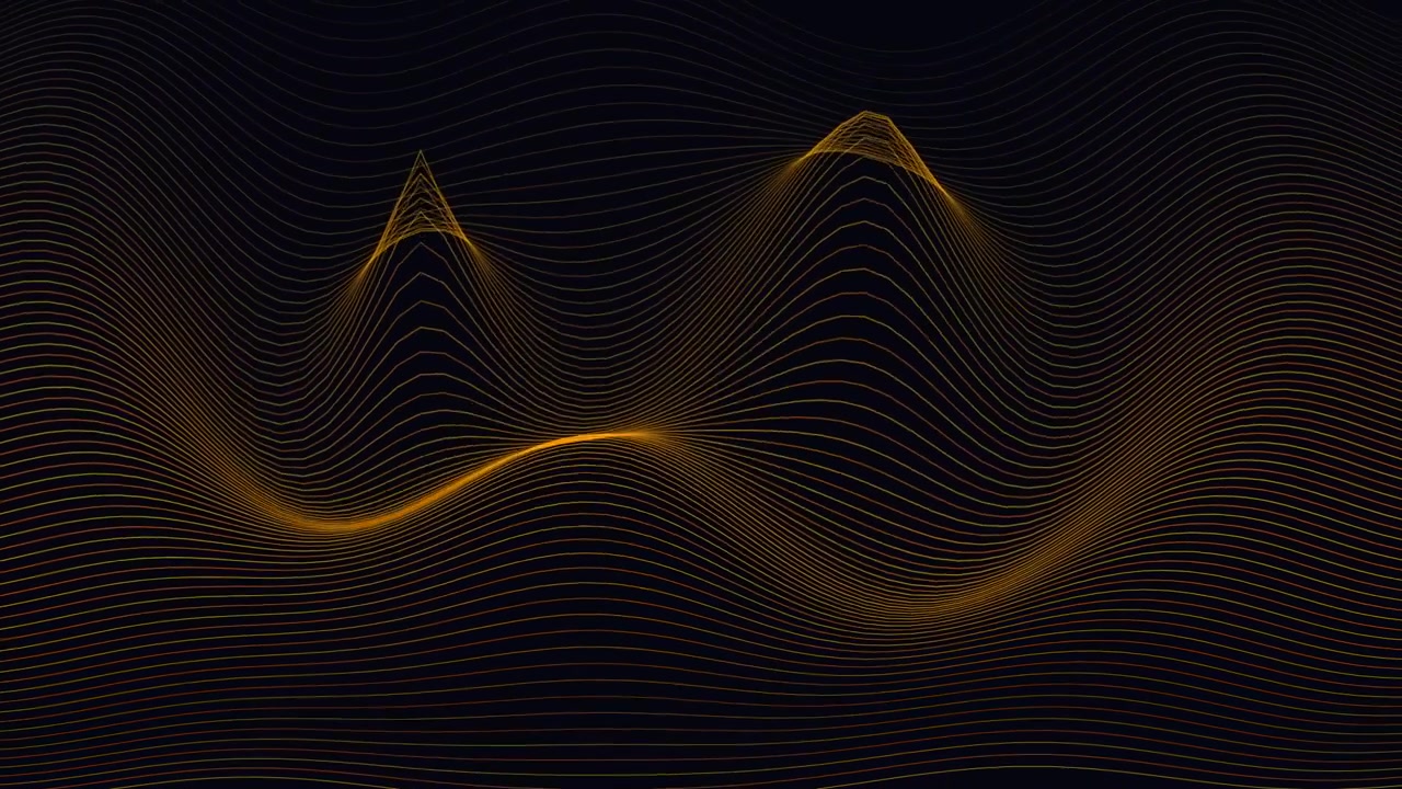 Abstract Golden Wave Lines Moving on Dark Background