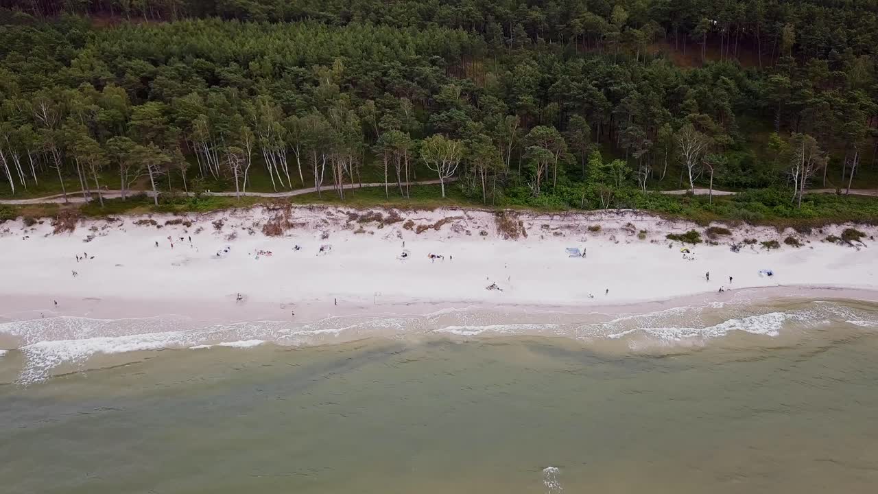 Baltic Sea Beach Drone Footage. Beautiful Secluded Beach on Baltic Sea Coast. Cloudy Day. Pomerania, Poland
