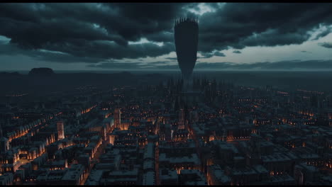 dark fantasy city with floating structure