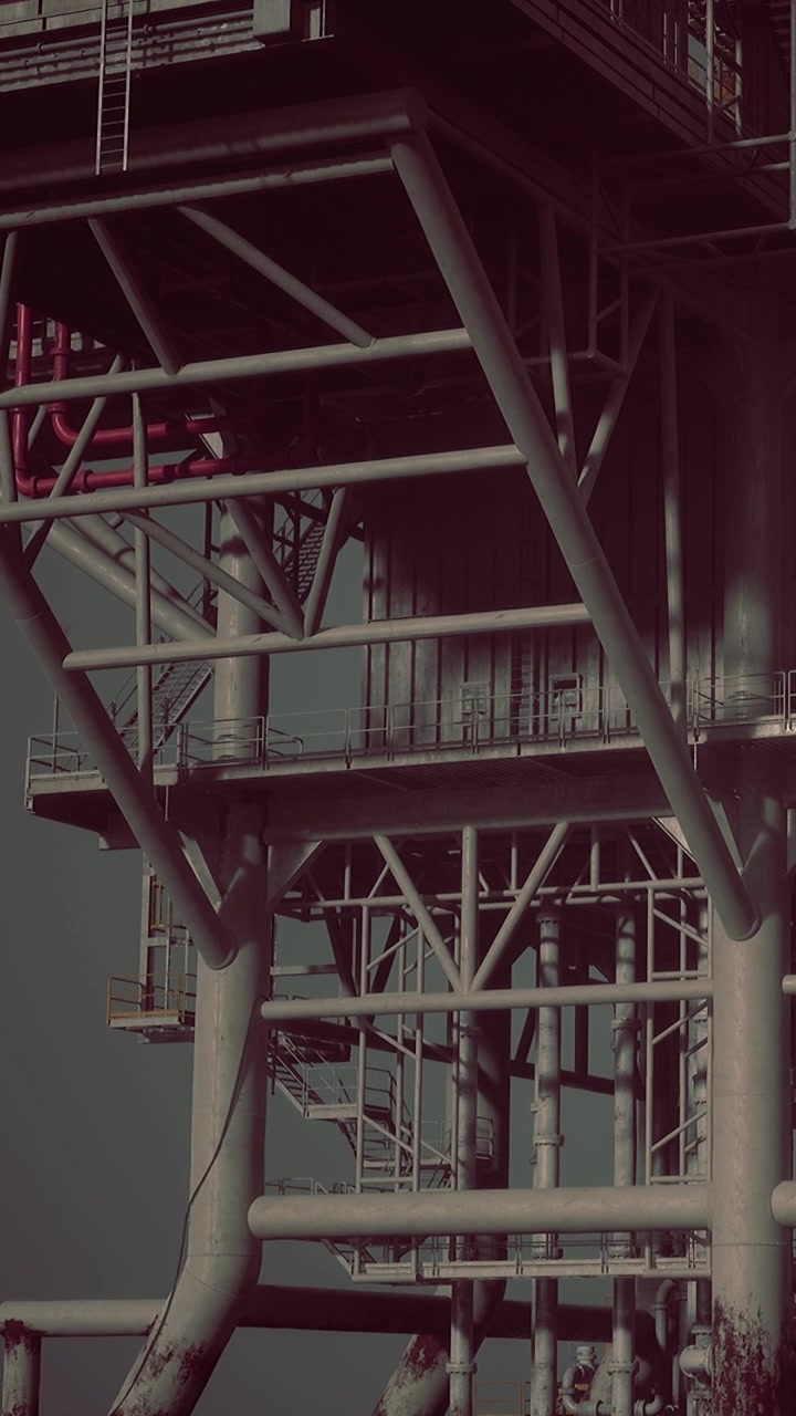 Oil platform structure during late afternoon at sea