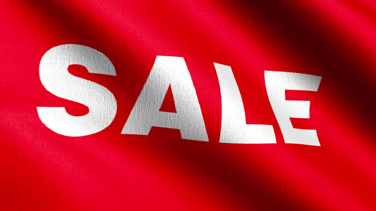 bucle sin costura 4k vdo. bandera de promoción de venta descuento en la tienda minorista. ilustración de renderización 3d del símbolo de signo ondulante.