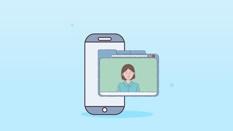 digital work animation with woman in webpage folder smartphone