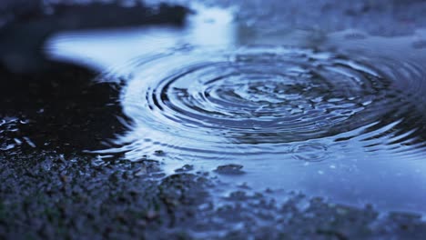 Ein-Einzelner-Großer-Wassertropfen,-Der-In-Einer-Pfütze-Auf-Den-Beton-Fällt