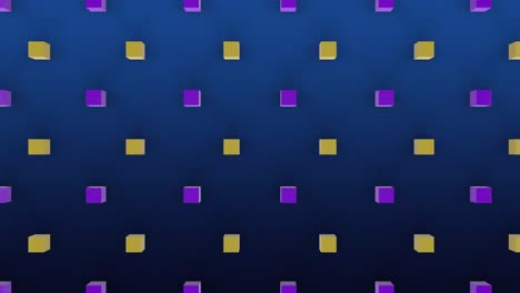 moving 3d yellow and purple cubes on blue background