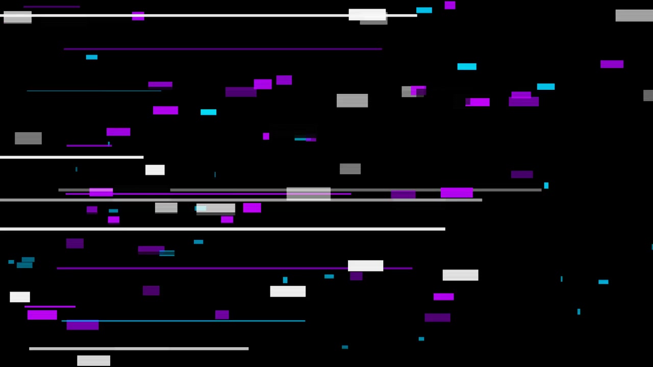 Digitaler Glitch-Effekt mit abstrakten rechteckigen Formen auf schwarzem Hintergrund