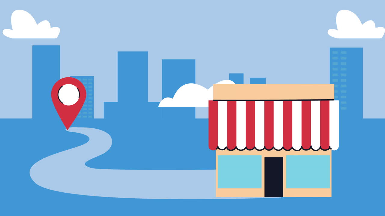 핀 위치 장면과 함께 상점 건물