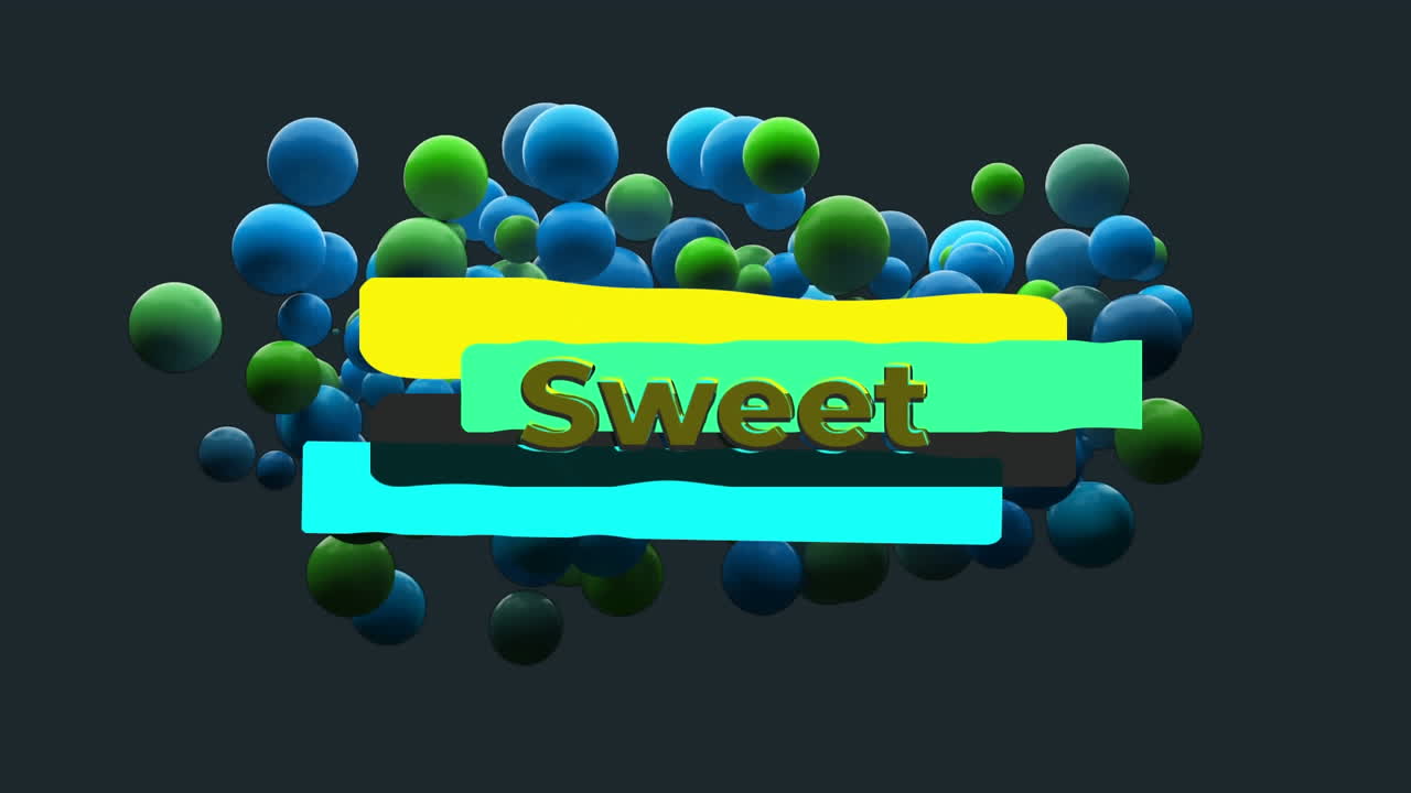 Animation of sweet text over geometrical shapes on grey background