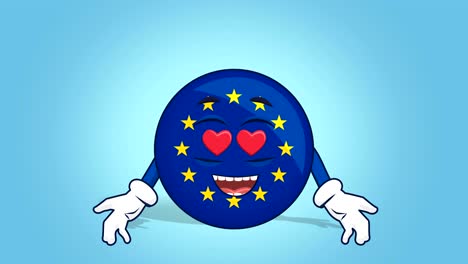 cartoon european union icon flag love heart eyes with face animation