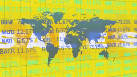 Animation-of-the-word-sales-in-white-letters-and-financial-stock-information-and-world-map