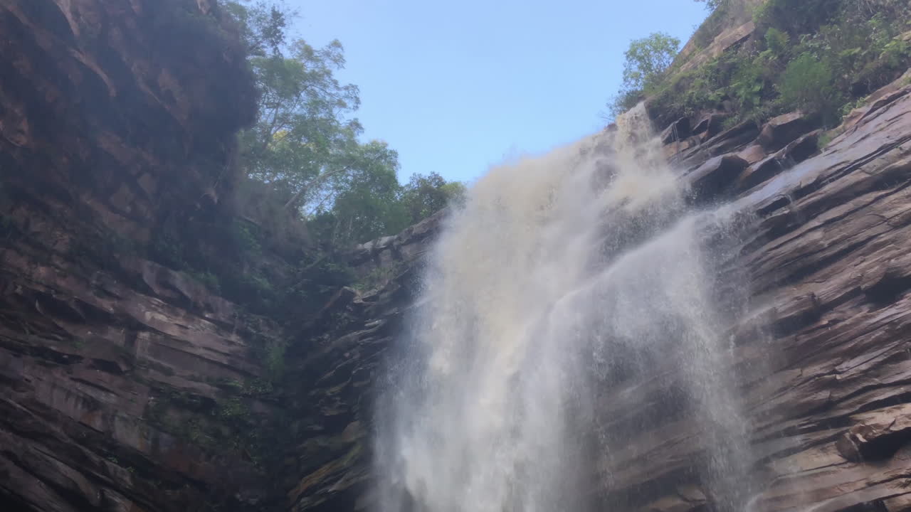 Movement video from the top to the bottom of a beautiful waterfall in Bahia Brazil