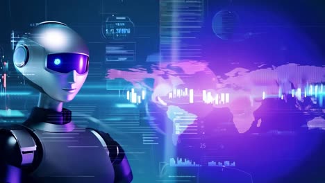 un robot futurista que interactúa con una interfaz digital