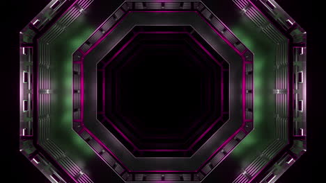 abstracto túnel octogonal futurista con luces de neón púrpura