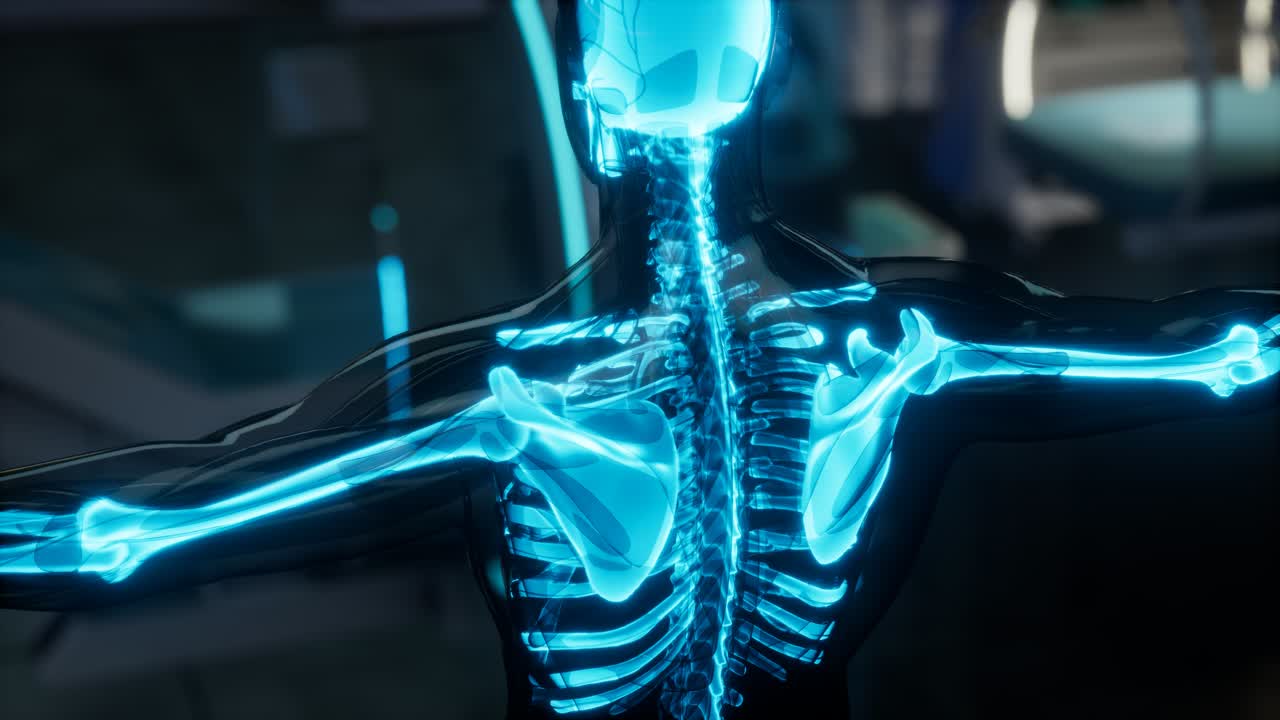 examen de escaneo de huesos de esqueleto humano en el laboratorio