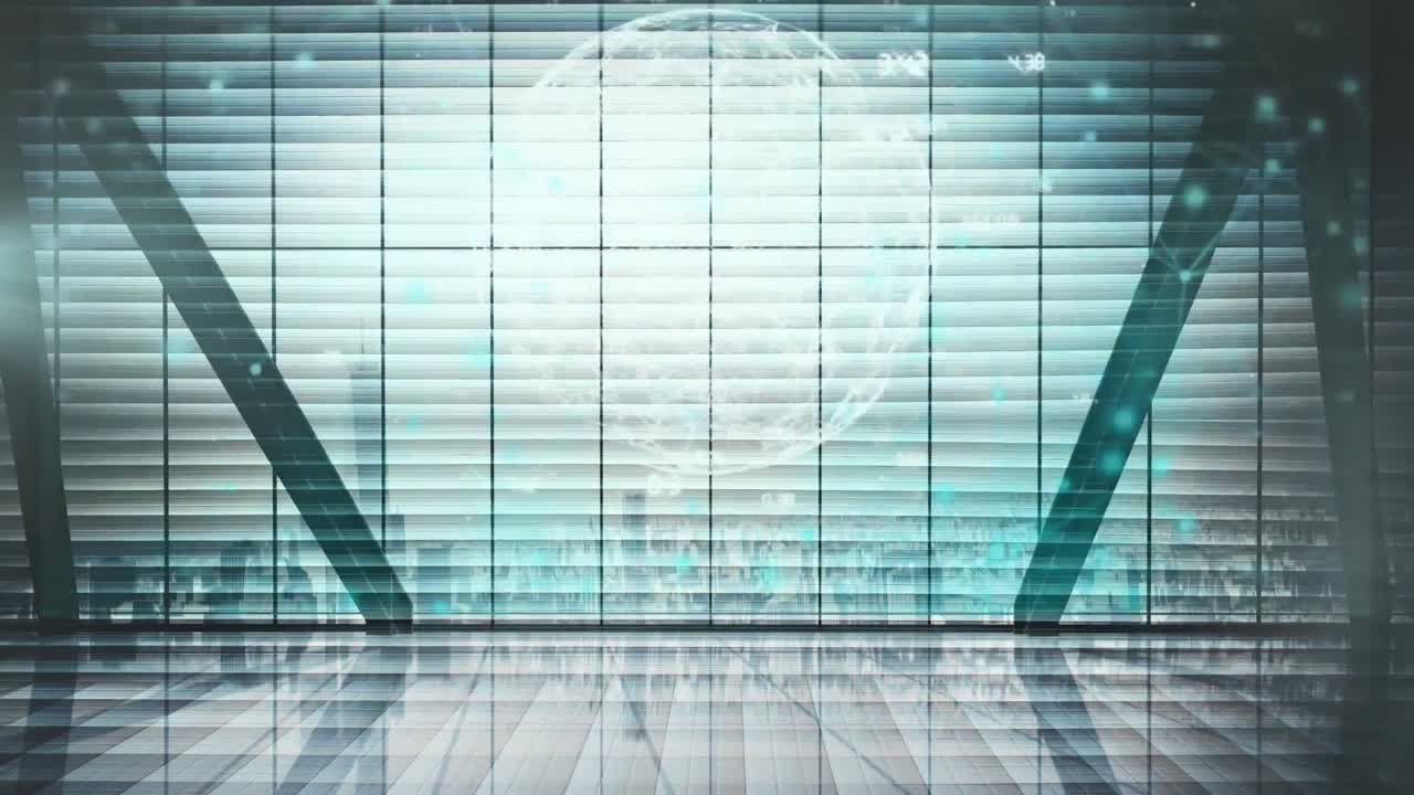 도시 풍경 위의 데이터 처리 애니메이션