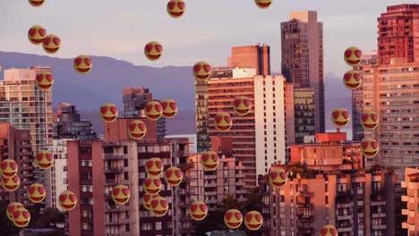 animación de emojis con la ciudad en el fondo