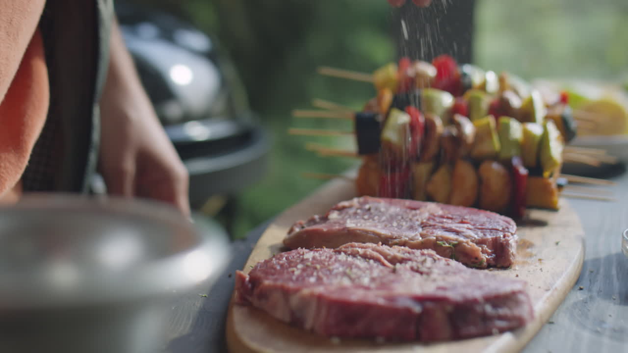 Salting Meat Steaks before Cooking BBQ