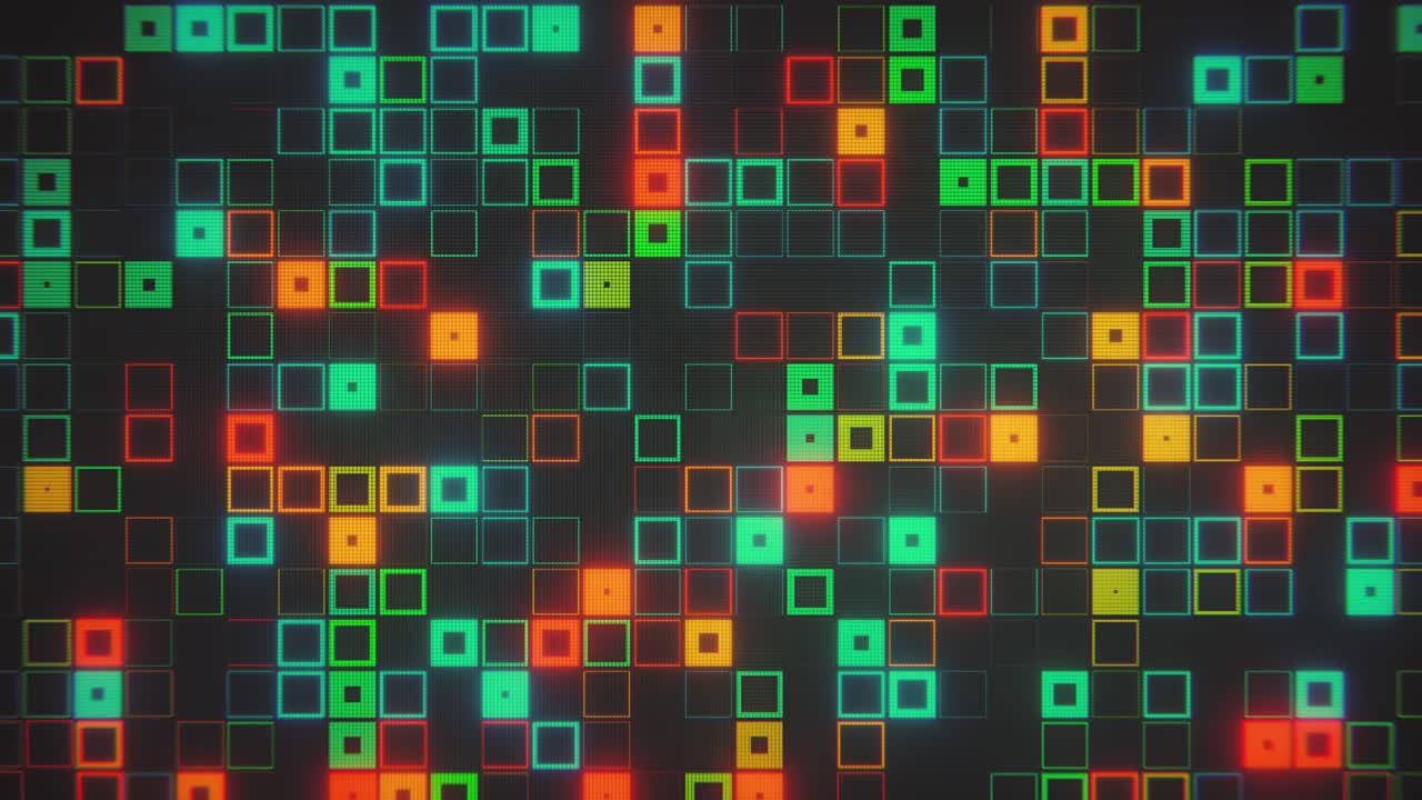 Abstract Digital Grid of Flashing Colorful Squares