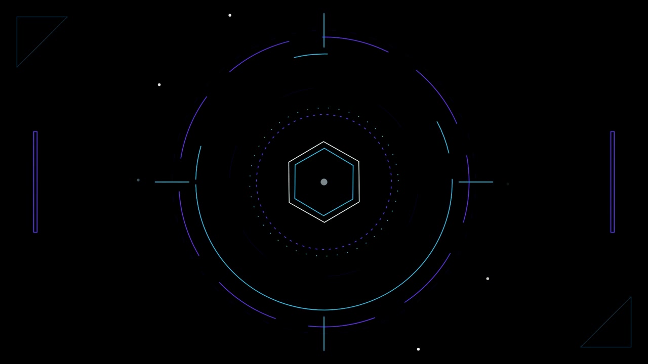 Abstract Digital HUD Interface with Rotating Geometric Shapes