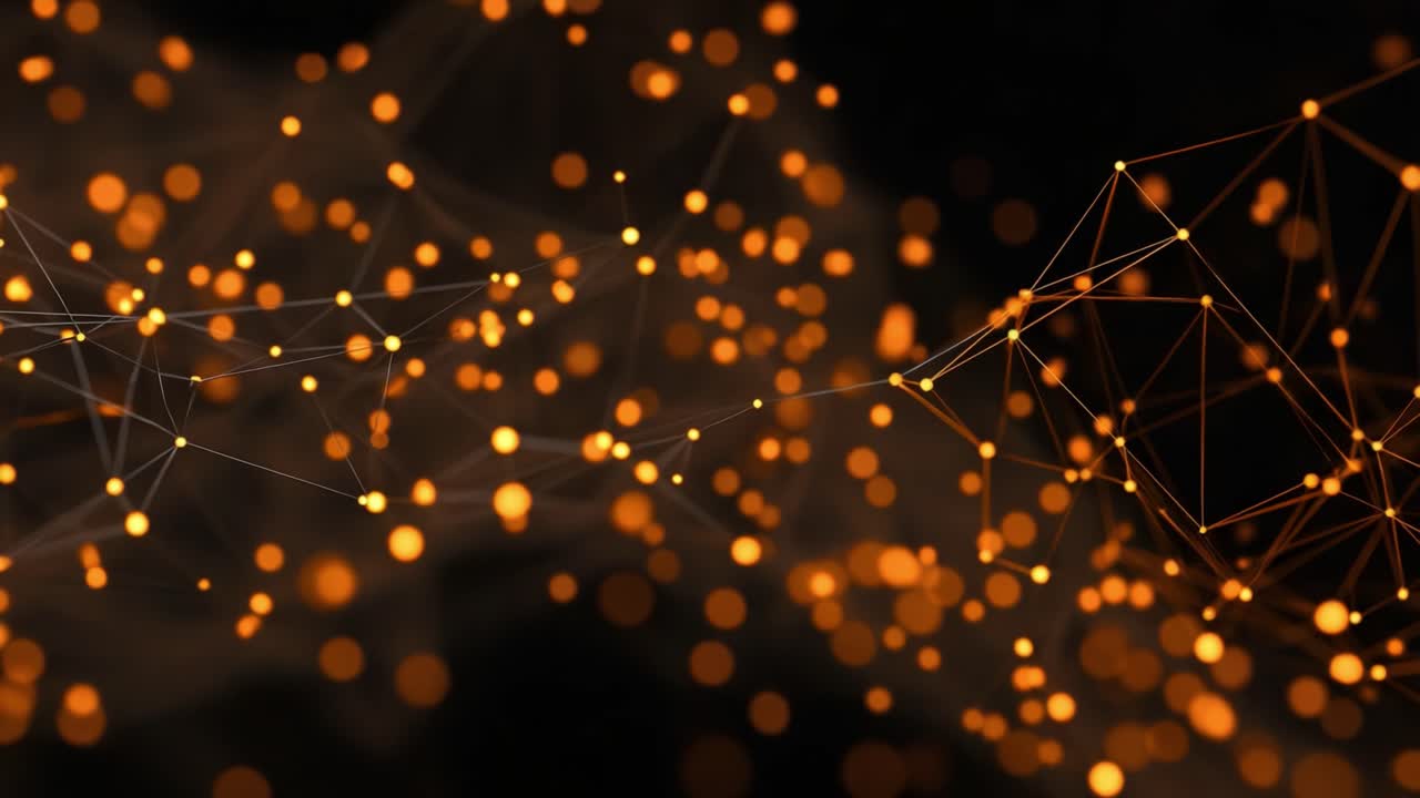 An Abstract Digital Landscape of Interconnected Nodes and Illuminated Particles Showcasing a Dynamic Blend of Organic and Geometric Patterns in Motion