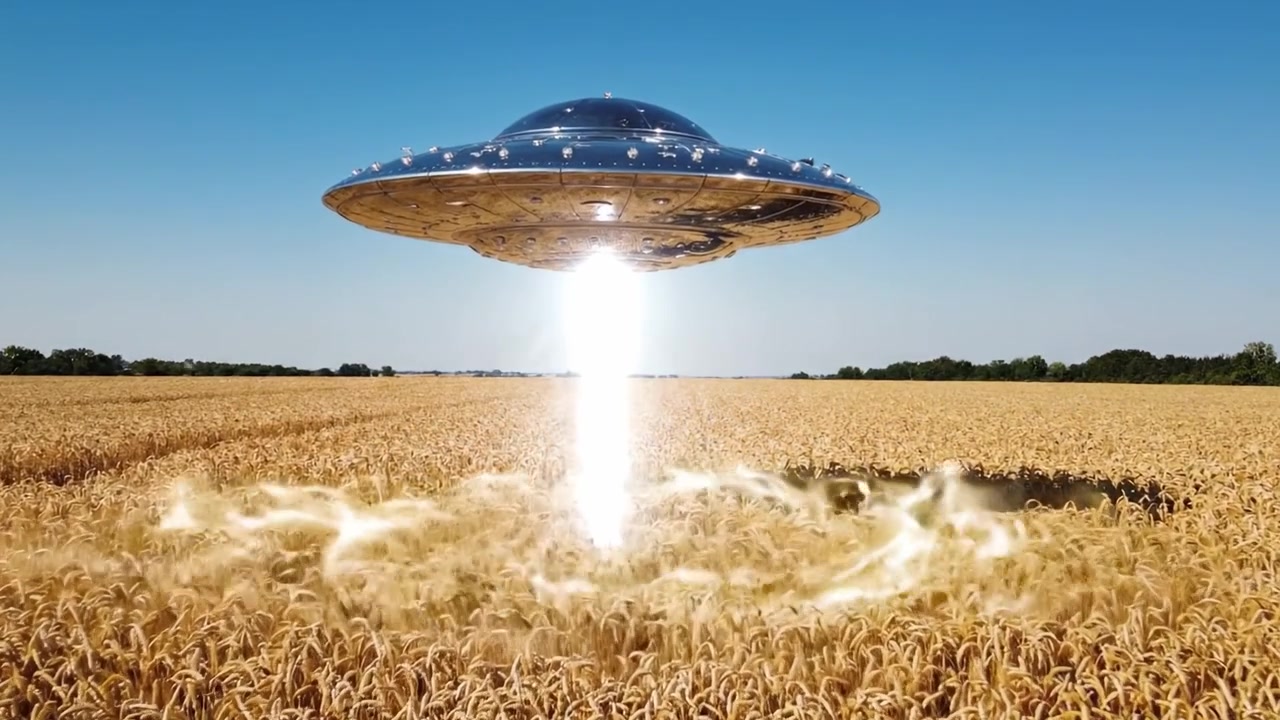 En mystisk UFO svever over et gyllent hveteåker, og fanger essensen av utenomjordiske møter og utenomjordisk intrige i en fengslende scene.