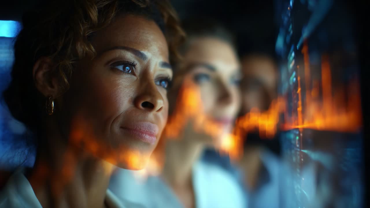 Focused Professional Analysis: Individuals Intently Observing Financial Data Trends on Digital Screens, Highlighting Innovation and Technology in Modern Work Environments