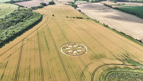 crop circle formation in marten, wiltshire, uk - aerial drone shot