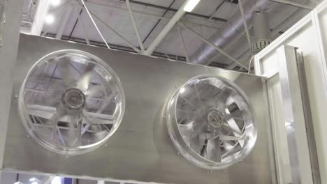 two rotating industrial fans. ventilation of industrial premises.