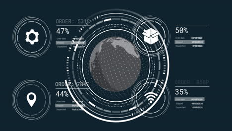 Animation-of-globe-with-data-processing-over-dark-background