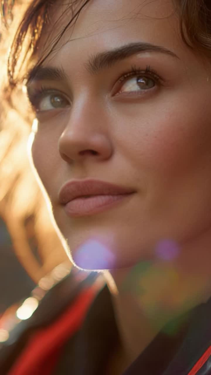 A Woman's Introspective Gaze with Sunlight Highlighting Her Features, Capturing the Depth of Her Expression in a Serene Moment of Reflection