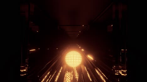 bright orange gold sphere moving into an infinite space tunnel giving psychedelic immersive effect