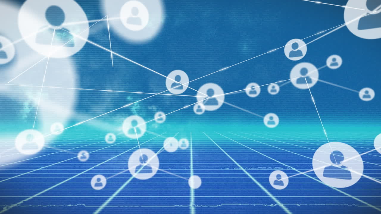 바이너리 코딩을 통해 사람 아이콘과의 연결 네트워크의 애니메이션